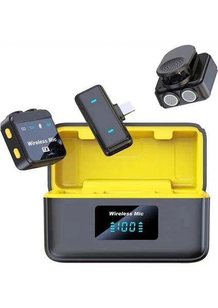 Q09 Iphone ve Type-C Uyumlu Kablosuz Yaka Mikrofonu Göstergeli LED Şarj Kutulu Gürültü Azaltma