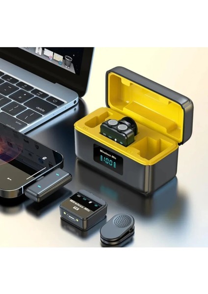 Q09 Iphone ve Type-C Uyumlu Kablosuz Yaka Mikrofonu Göstergeli LED Şarj Kutulu Gürültü Azaltma indirimleri