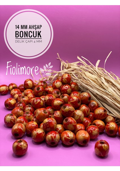 14 mm Desenli Ahşap Boncuk (50 Gram 44 Adet) Delik Çapı 4 mm Makrome Takı Bileklik Yuvarlak