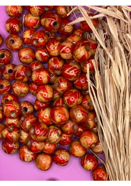 14 mm Desenli Ahşap Boncuk (50 Gram 44 Adet) Delik Çapı 4 mm Makrome Takı Bileklik Yuvarlak modelleri