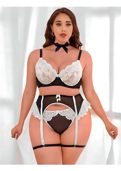 Arias Closet Büyük Beden Siyah Beyaz Dantel Işlemeli Fantezi Jartiyer Takımı fiyatları