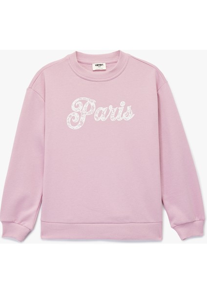 Pamuklu Uzun Kollu Bisiklet Yaka Baskılı Sweatshirt