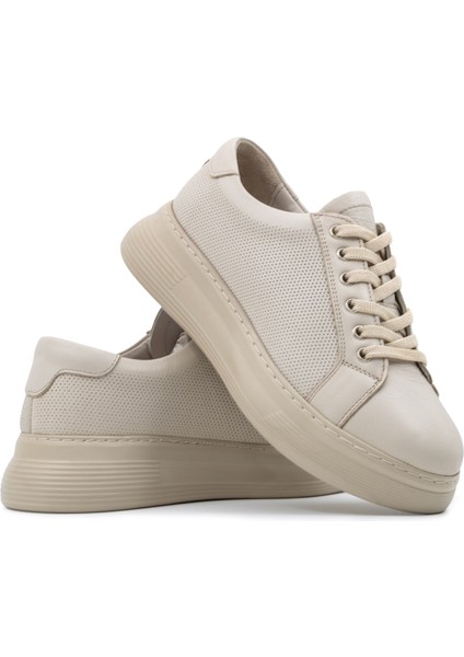Luce Punto Hakiki Deri Kadın Bej Casual Sneaker Ayakkabı
