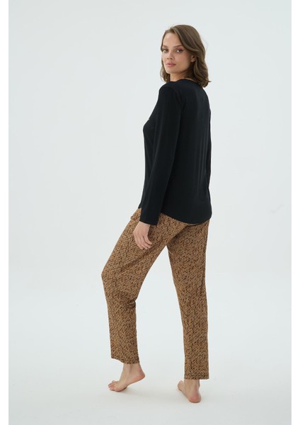 Kadın Siyah Renk Uzun Kollu Taş Işlemeli Desenli Alt Pijama Takımı C9T0N371 indirimleri