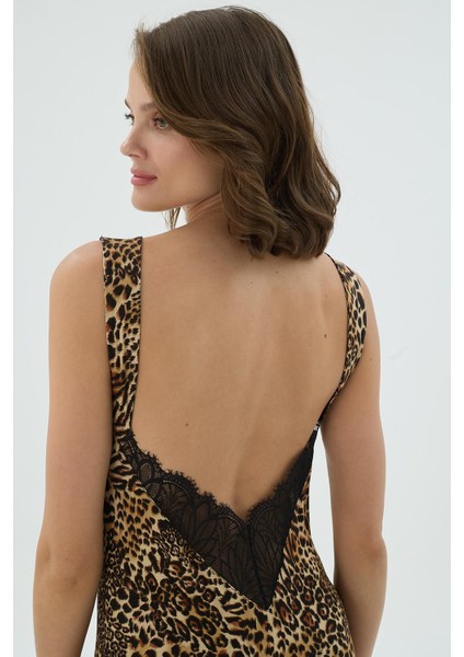 Kadın Leopar Desenli Kalın Askılı Dantel Yaka Maxi Boy Gecelik C9T1N371 indirimleri