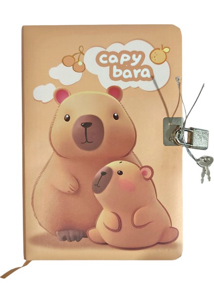 Capybara Hatıra Defteri (Günlük) Kilitli Defter 80 Yaprak - Sevimli