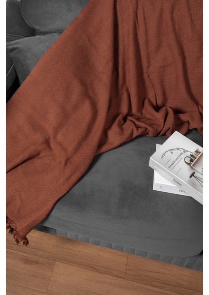 Koltuk Örtüsü %100 Pamuk Çizgili Dekoratif Pike Çok Amaçlı Kiremit Renk