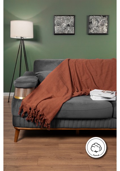 Koltuk Örtüsü %100 Pamuk Çizgili Dekoratif Pike Çok Amaçlı Kiremit Renk modelleri