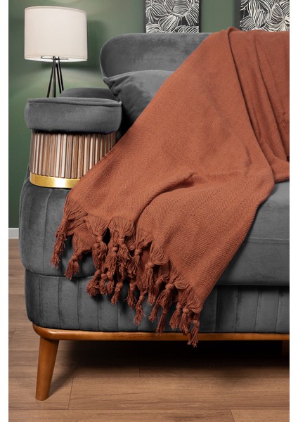 Koltuk Örtüsü %100 Pamuk Çizgili Dekoratif Pike Çok Amaçlı Kiremit Renk fırsatları