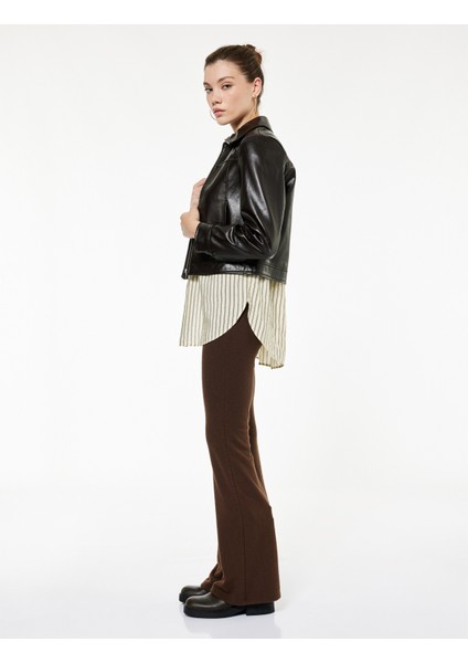 Viskon Karışımlı Yüksek Bel Ispanyol Paça Tayt Pantolon