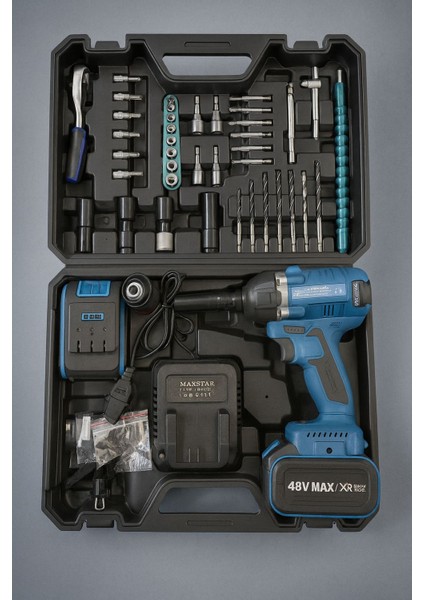 Maxstar Çok Işlevli Kömürsüz 48 V 5 Ah Çift Akülü Lion Taşıma Çantalı Somun Sıkma Setli