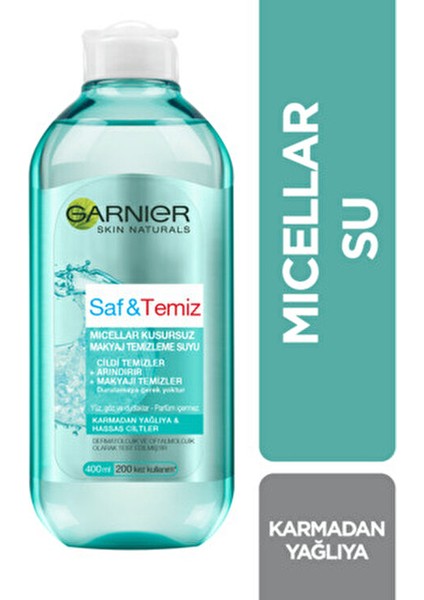 Saf & Temiz Makyaj Temizleme Suyu Yağlı Ciltler İçin Arındırıcı Etki 400 ml