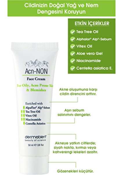 Acn-NON® Yüz Kremi Ciltteki Yağ Dengesini Korur 50 ml Niacinamide ve Tea Tree Oil fırsatları