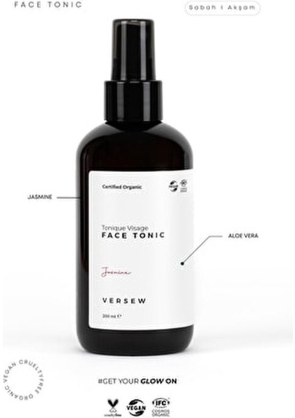 Organik Tonik Arındırıcı ve Sıkılaştırıcı Etki 200 ml Tüm Ciltler İçin Aloe Vera ve Yasemin