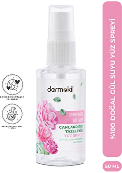 %100 Doğal Gül Suyu Canlandırıcı Yüz Spreyi Tüm Cilt Tipleri İçin 50 ml