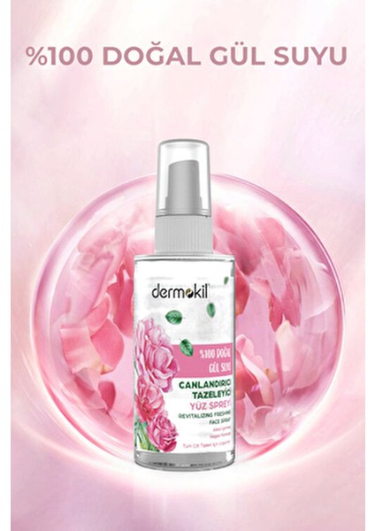 %100 Doğal Gül Suyu Canlandırıcı Yüz Spreyi Tüm Cilt Tipleri İçin 50 ml
