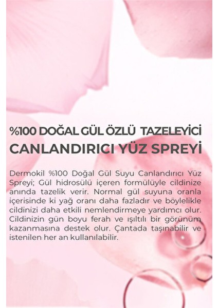 %100 Doğal Gül Suyu Canlandırıcı Yüz Spreyi Tüm Cilt Tipleri İçin 50 ml