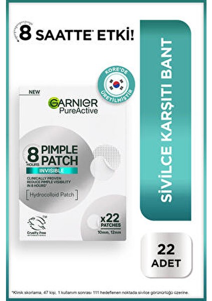 Pimple Patch 22 Adet Akne Karşıtı Bant Tüm Cilt Tipleri İçin 8 Saat Etkili