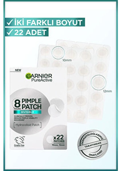 Pimple Patch 22 Adet Akne Karşıtı Bant Tüm Cilt Tipleri İçin 8 Saat Etkili