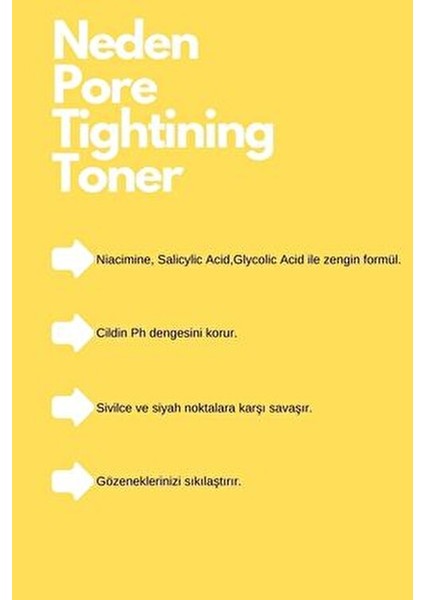 Tonik Glikolik Asit İçeren Gözenek Karşıtı 200 ml Tüm Cilt Tipleri İçin