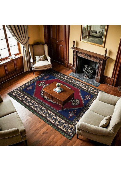 Mavi Madalyon Modern Etnik Desenli Halı | Makinada Yıkanabilir | Hav Toz Vermez | Leke Tutmayaz | Kaymaz Taban | Dijital Makine Baskı | Salon Yolluk Mutfak Halısı fiyatları