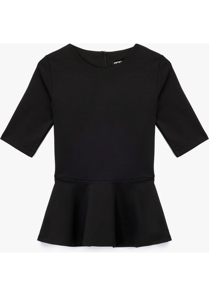 Slim Fit Kısa Kollu Bisiklet Yaka Peplum Bluz