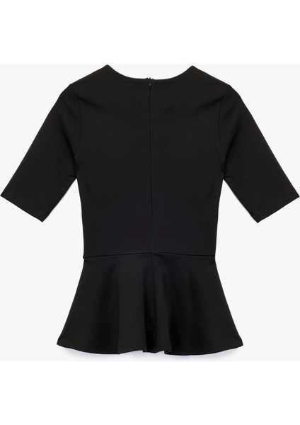 Slim Fit Kısa Kollu Bisiklet Yaka Peplum Bluz fiyatları