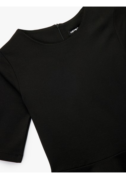 Slim Fit Kısa Kollu Bisiklet Yaka Peplum Bluz modelleri