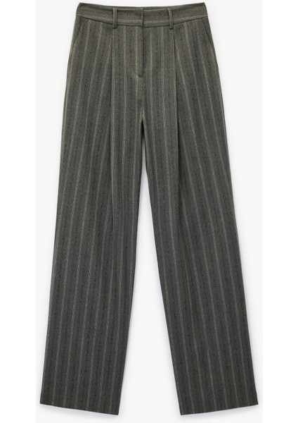 Yüksek Bel Viskon Karışımlı Çizgili Pileli Geniş Paça Pantolon modelleri