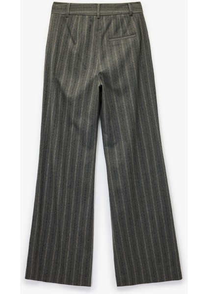 Yüksek Bel Viskon Karışımlı Çizgili Pileli Geniş Paça Pantolon fırsatları