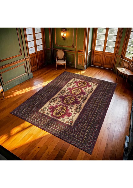 Bordo Madalyon Modern Etnik Desenli Halı | Makinada Yıkanabilir | Hav Toz Vermez | Leke Tutmayaz | Kaymaz Taban | Dijital Makine Baskı | Salon Yolluk Mutfak Halısı modelleri