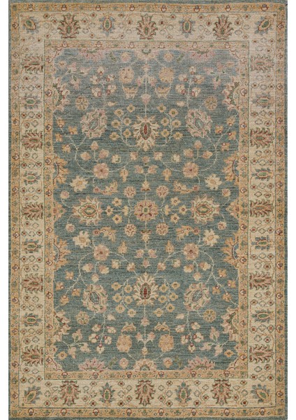 Yeşil Bordürlü Modern Etnik Desenli Halı | Makinada Yıkanabilir | Hav Toz Vermez | Leke Tutmayaz | Kaymaz Taban | Dijital Makine Baskı | Salon Yolluk Mutfak Halısı