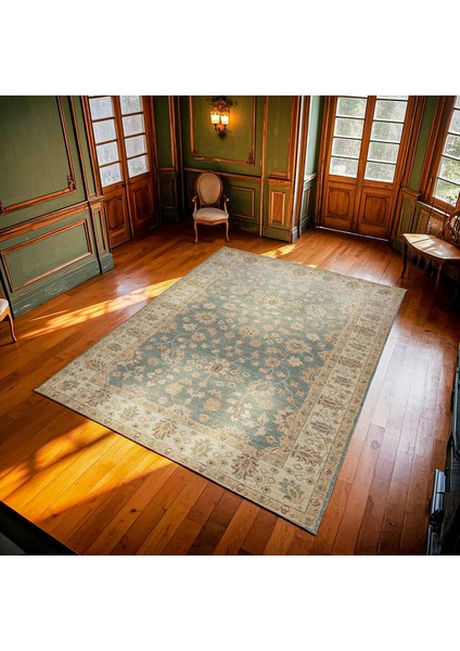 Yeşil Bordürlü Modern Etnik Desenli Halı | Makinada Yıkanabilir | Hav Toz Vermez | Leke Tutmayaz | Kaymaz Taban | Dijital Makine Baskı | Salon Yolluk Mutfak Halısı modelleri