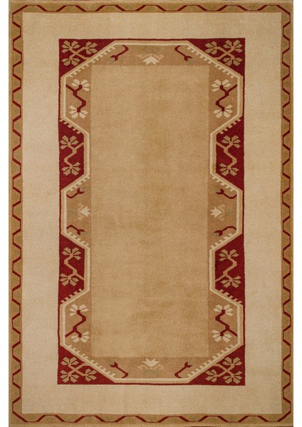 Krem Bordürlü Modern Etnik Desenli Halı | Makinada Yıkanabilir | Hav Toz Vermez | Leke Tutmayaz | Kaymaz Taban | Dijital Makine Baskı | Salon Yolluk Mutfak Halısı
