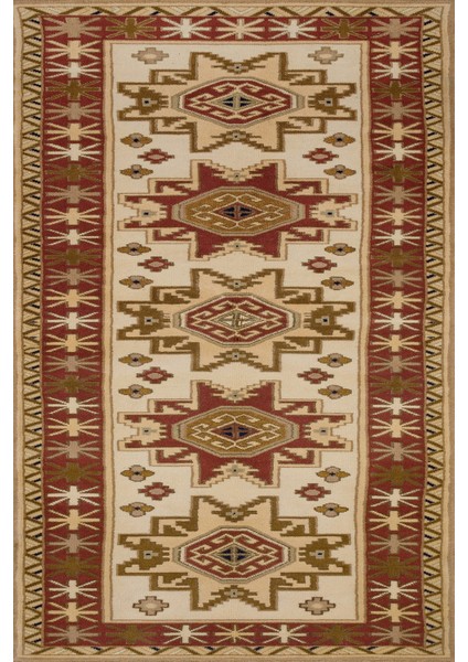 Krem Madalyon Modern Etnik Desenli Halı | Makinada Yıkanabilir | Hav Toz Vermez | Leke Tutmayaz | Kaymaz Taban | Dijital Makine Baskı | Salon Yolluk Mutfak Halısı