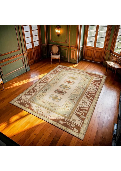 Krem Bordürlü Modern Etnik Desenli Halı | Makinada Yıkanabilir | Hav Toz Vermez | Leke Tutmayaz | Kaymaz Taban | Dijital Makine Baskı | Salon Yolluk Mutfak Halısı modelleri