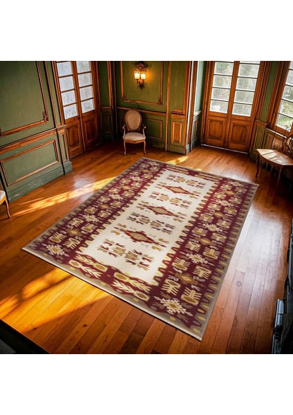 Bordo Bordürlü Modern Etnik Desenli Halı | Makinada Yıkanabilir | Hav Toz Vermez | Leke Tutmayaz | Kaymaz Taban | Dijital Makine Baskı | Salon Yolluk Mutfak Halısı modelleri