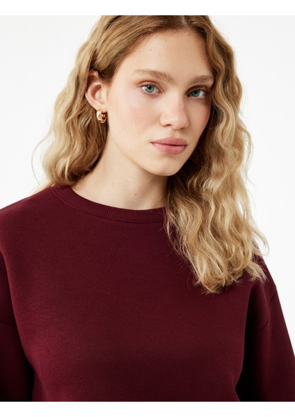 Üç Iplik Şardonlu Uzun Kollu Bisiklet Yaka Basic Sweatshirt