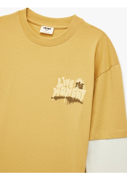 Pamuklu Uzun Kollu Bisiklet Yaka Baskılı Tişört modelleri