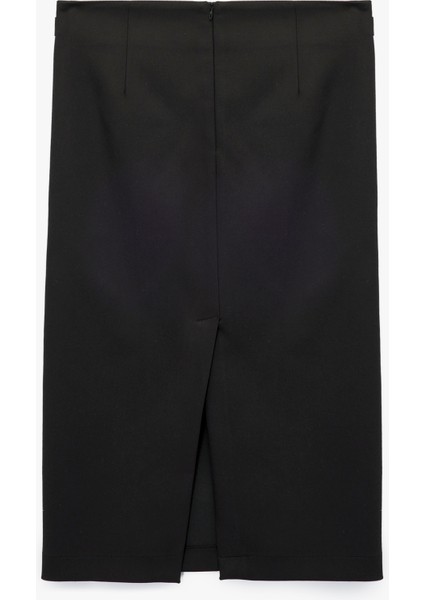 Metal Aksesuarlı Yırtmaçlı Cep Detaylı Yüksek Bel Midi Kalem Etek fiyatları