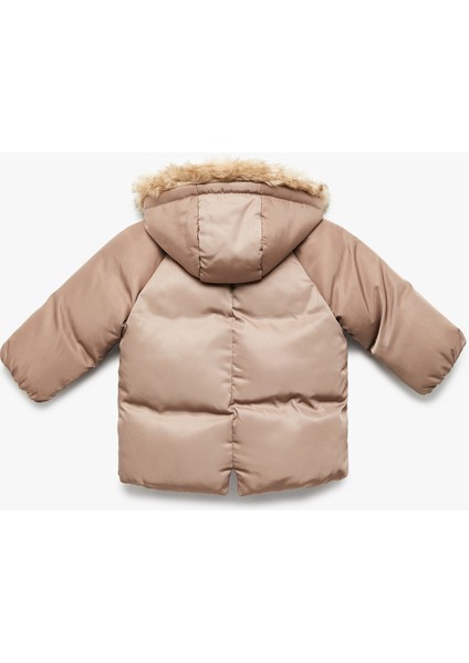 Uzun Kollu Cepli Peluş Detaylı Kapşonlu Şişme Mont fiyatları