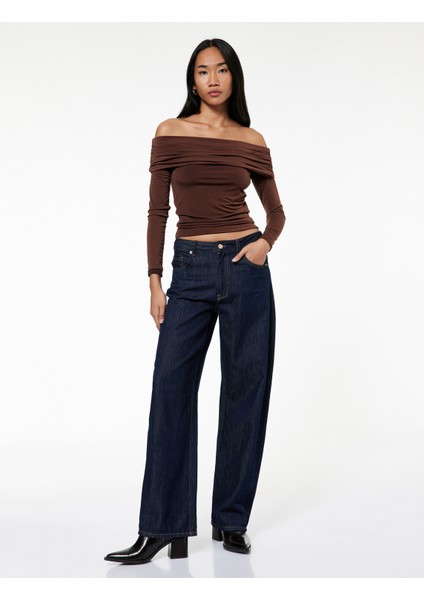 Slim Fit Uzun Kollu Drapeli Omzu Açık Tişört fiyatları