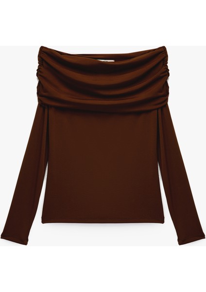 Slim Fit Uzun Kollu Drapeli Omzu Açık Tişört modelleri