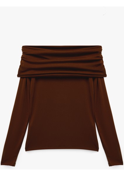 Slim Fit Uzun Kollu Drapeli Omzu Açık Tişört fırsatları