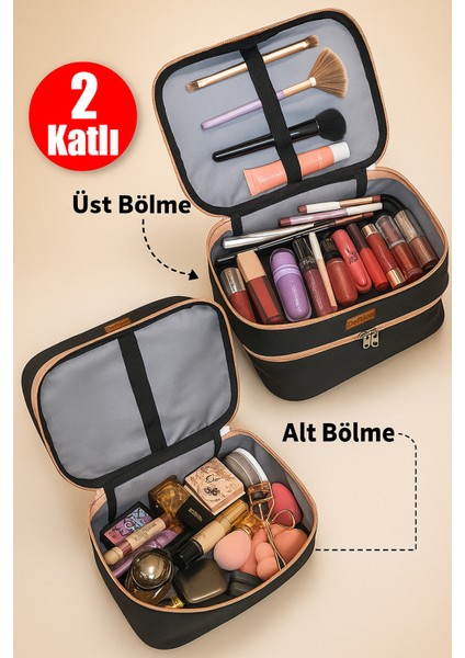 Makyaj Organizer Katlanır Çanta Tarzı Çift Katlı Kapaklı Geniş Hacimli Düzenleyici Kozmetik Organizeri fiyatları