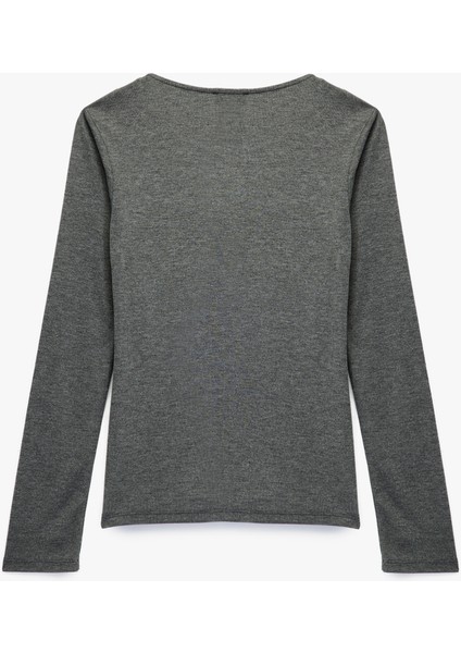 Slim Fit Aksesuar Detaylı Asimetrik Yaka Uzun Kollu Tişört fiyatları