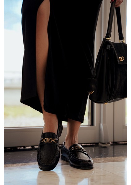 Kadın Loafer Küt Burun Tokalı Günlük Ayakkabı Barfin Siyah