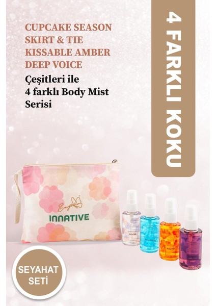 Eny Elif Nur Yel Seyahat Boy Vücut Spreyi Seti 4X50ML 1xcupcake Season,1xkissable Amber,1xskirt&tie,1xdeep Voice Vücut Spreyleri