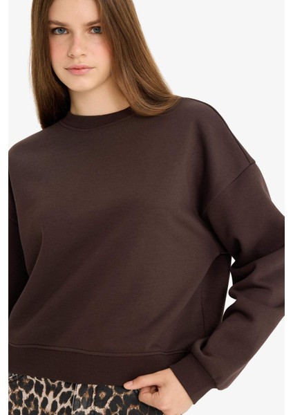 Regular Fit Bisiklet Yaka Kalın Basic Düz Sweatshirt D6645AX25WN fırsatları