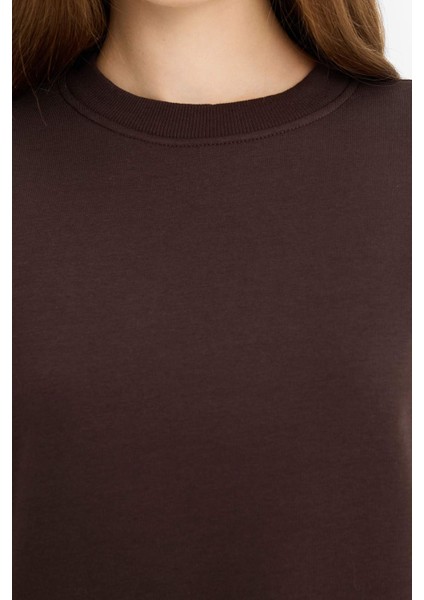 Regular Fit Bisiklet Yaka Kalın Basic Düz Sweatshirt D6645AX25WN indirimleri